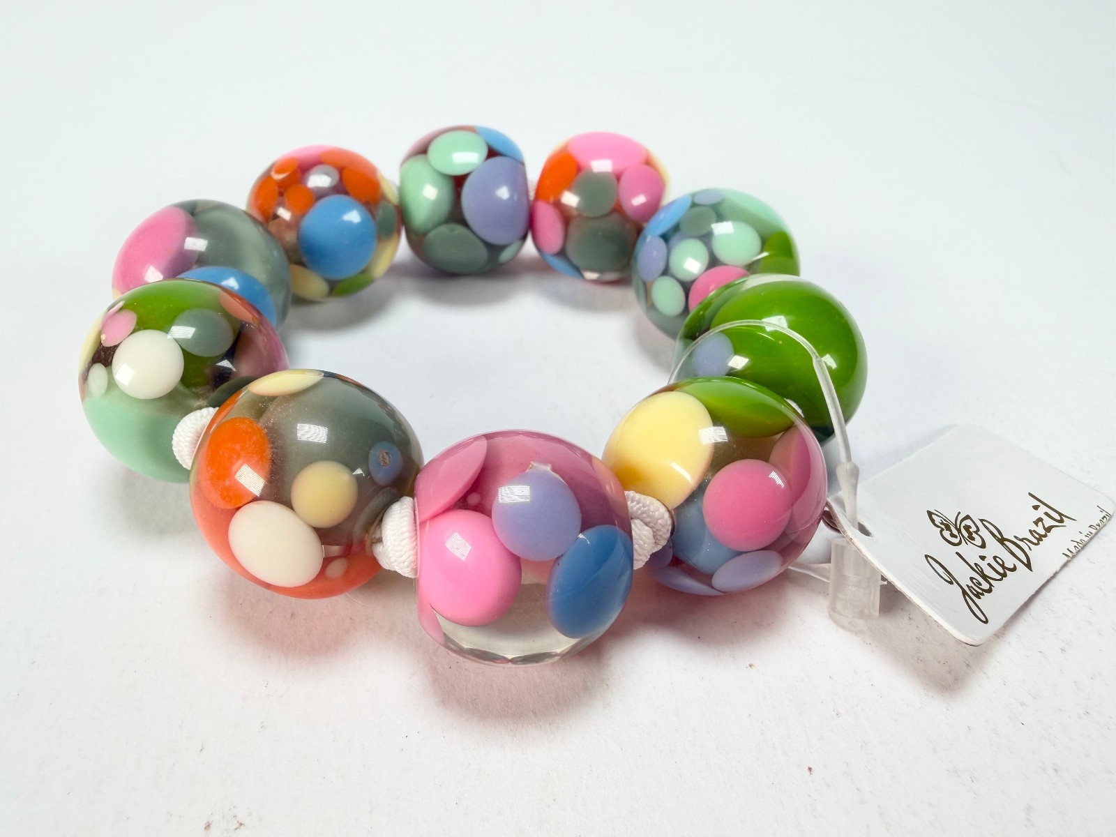 Jackie Brazil “Spots” Spotted Balls On Elastic Resin Bracelet ( B1470 )
