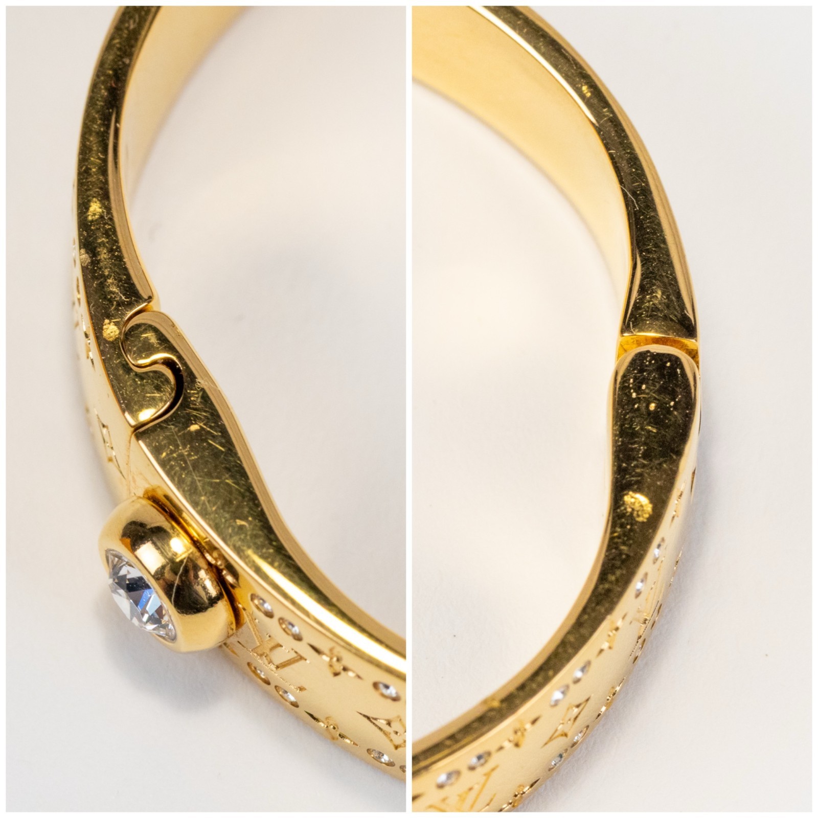 Louis Vuitton Nanogram Strass Bangle Bracelet M64860 Gold Tone Size S LV Auth