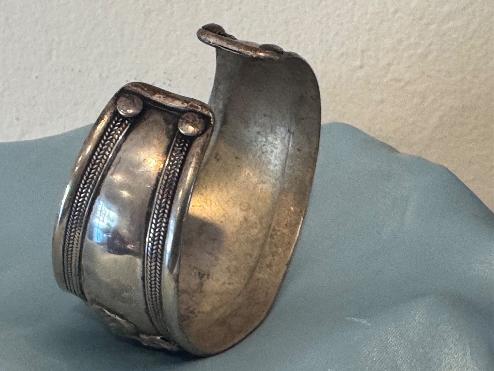 Cuff Bracelet Tibetan Nepal Silver Plated Embossed Dragons Onyx Oval Stone