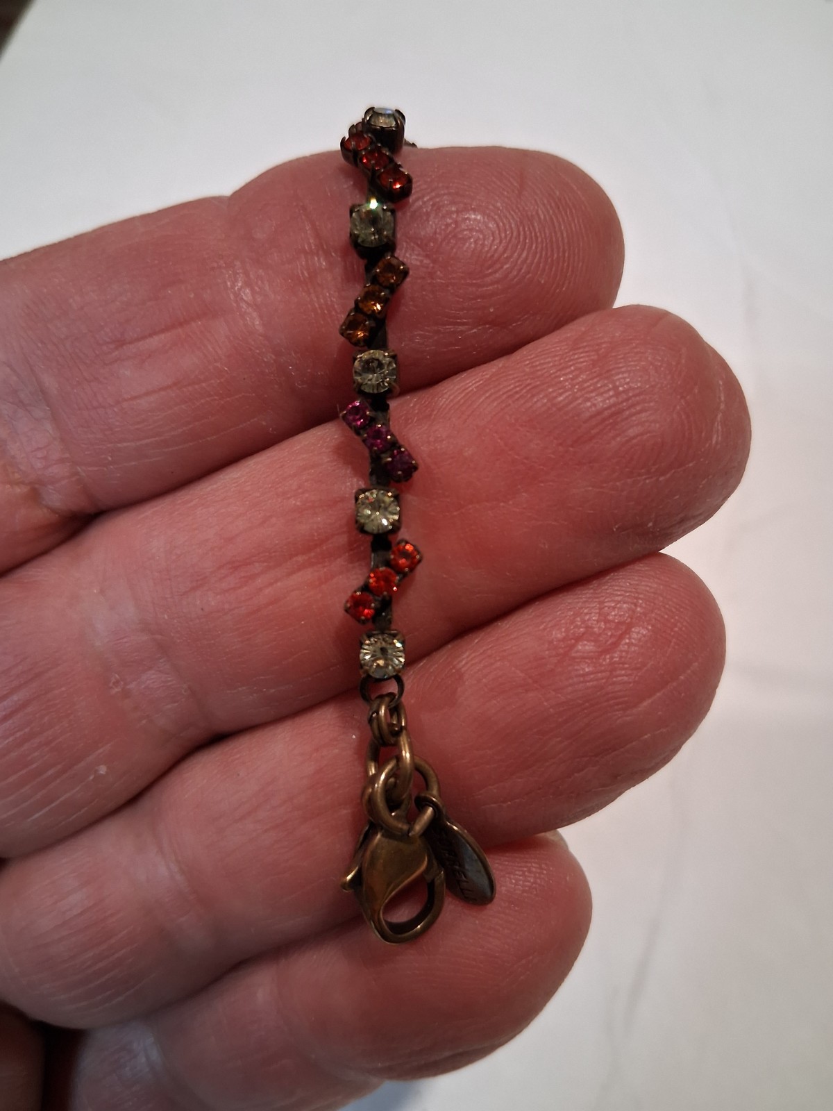 Sorrelli Rose Multi Color Tennis Bracelet Crystal 6.5 Inch Antique Gold Tone