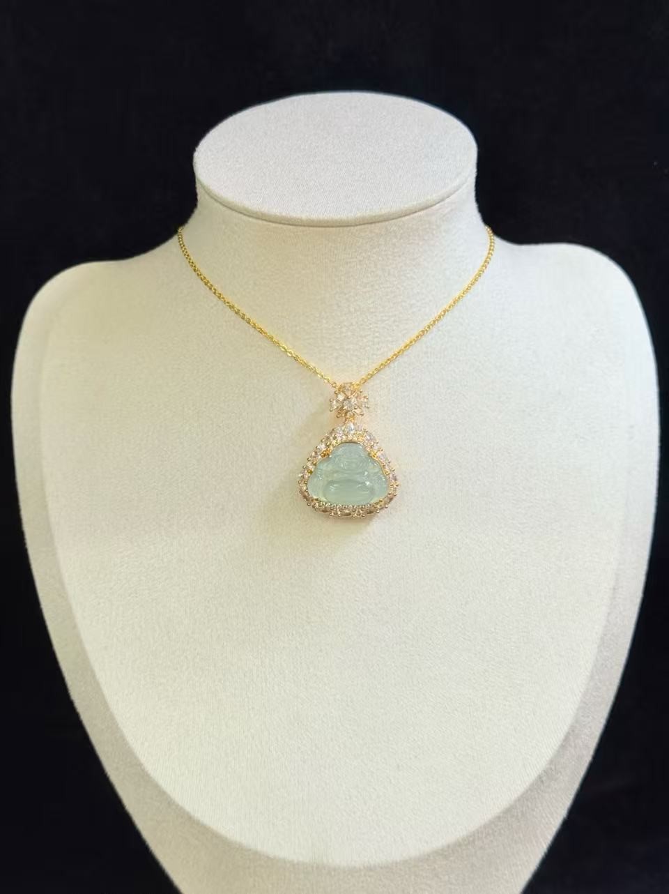 Top Natural grade A jadeite sky blue Maitreya Buddha pendant