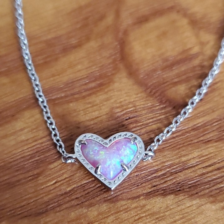 Kendra Scott Ari Delicate Bracelet Pink Opal Heart Rhodium Silver NWT Jewelry KS