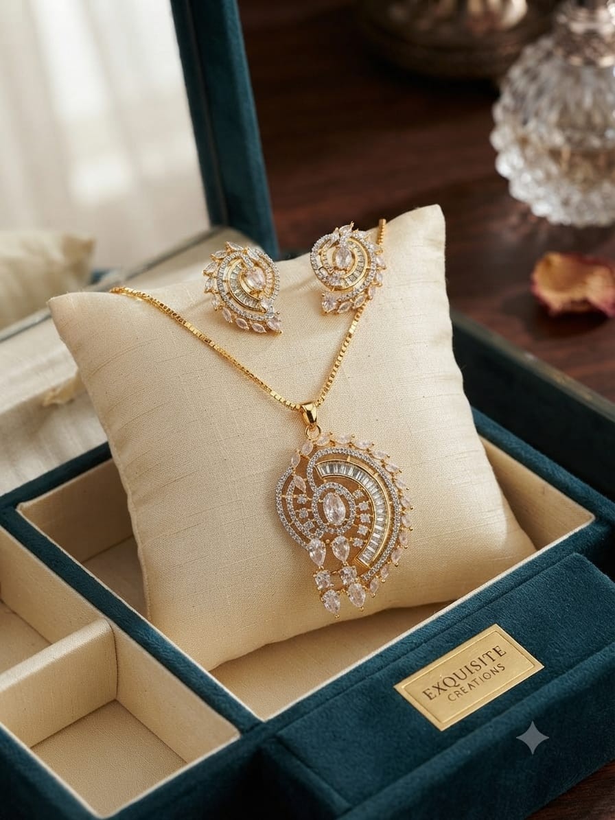 Indian Bollywood Necklace Earrings Jewelry Set Ethnic Bridal CZ AD Women Gift