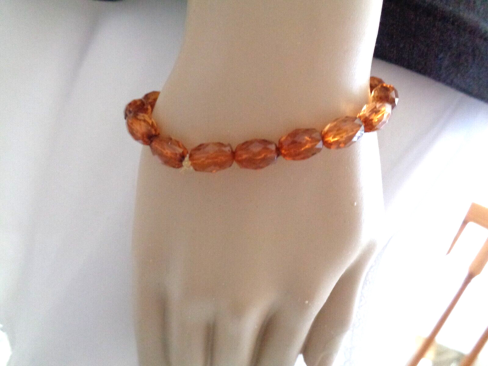 Orange/Brown Oval Beads Bracelet (#6274)