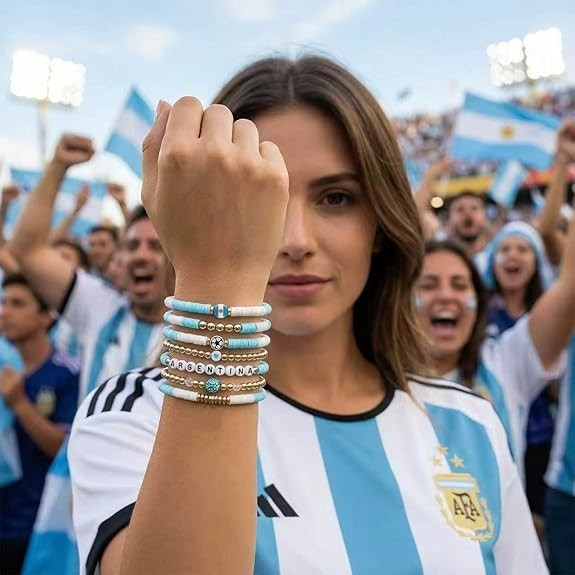 7Pc Sports Fan Bracelet Stack Set Soccer Baseball Football Tennis Charms Jewelry