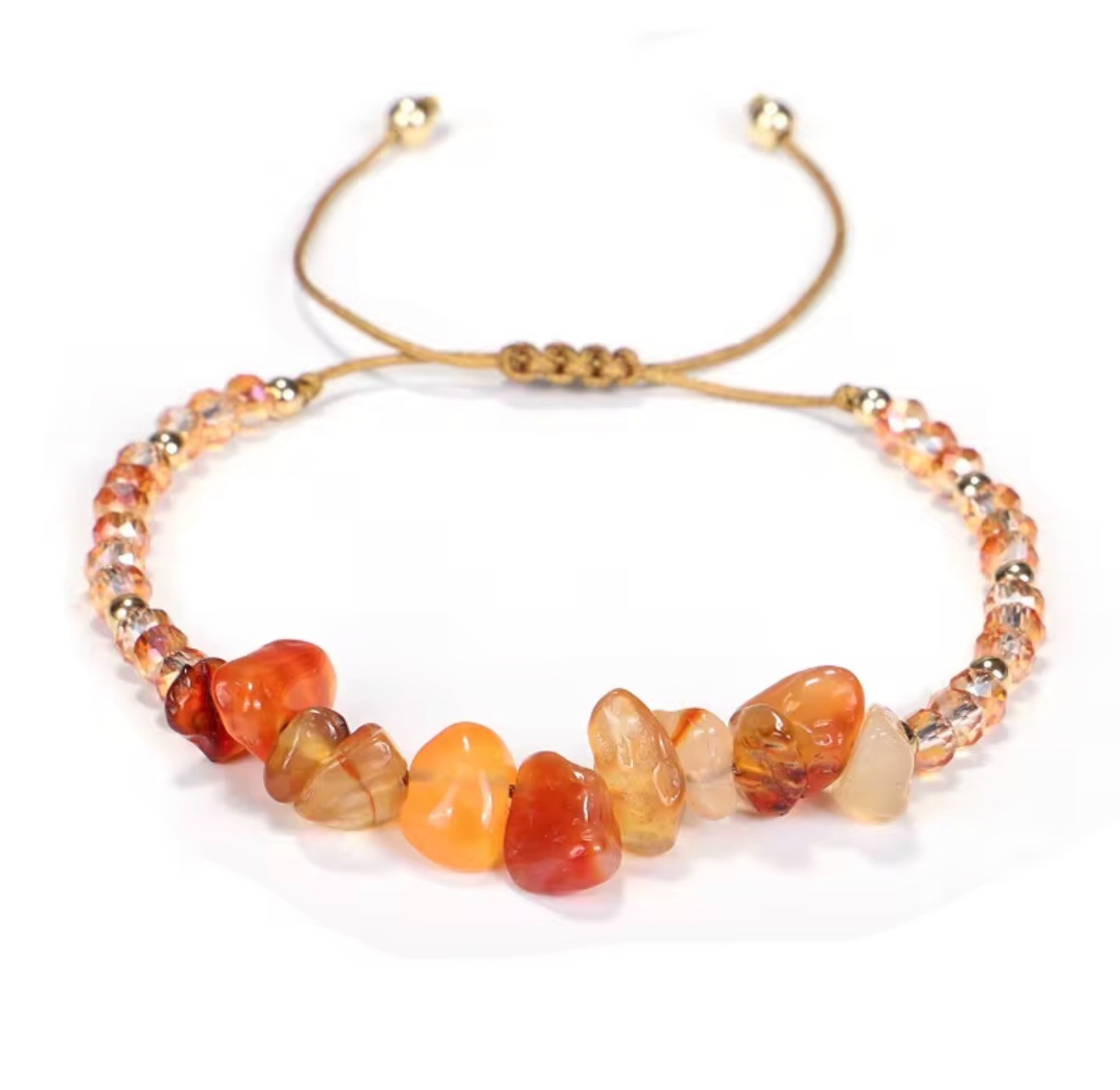 Pink Crystal Chip Stone Bracelet, Knitted Charm Jewelry (18cm Adjustable)