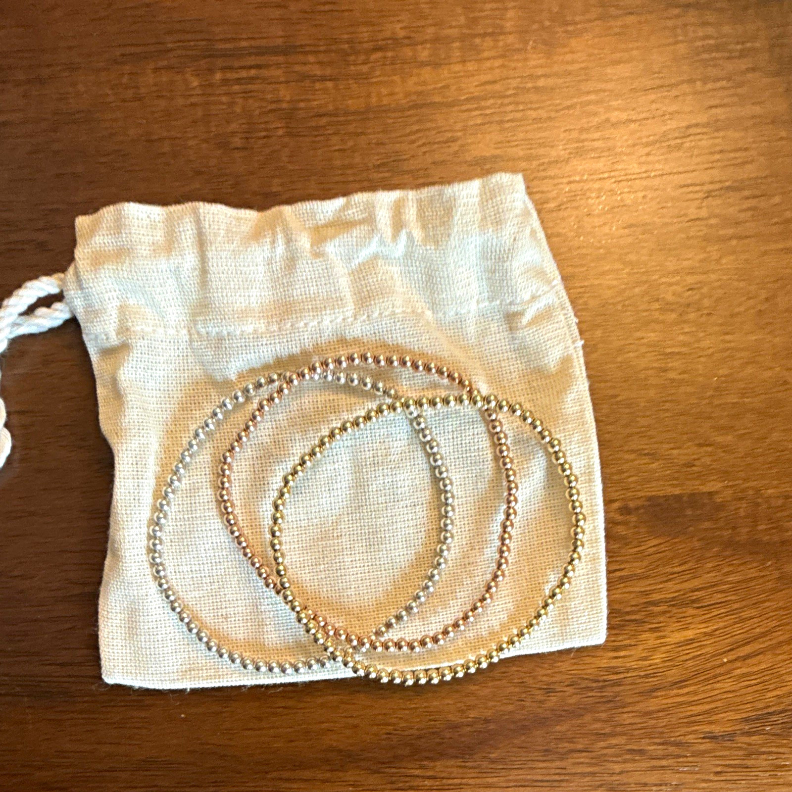 Kylar Mack 3MM Silver, Gold, & Rose Gold Ball Bracelet – Set of 3; Size 7.5″
