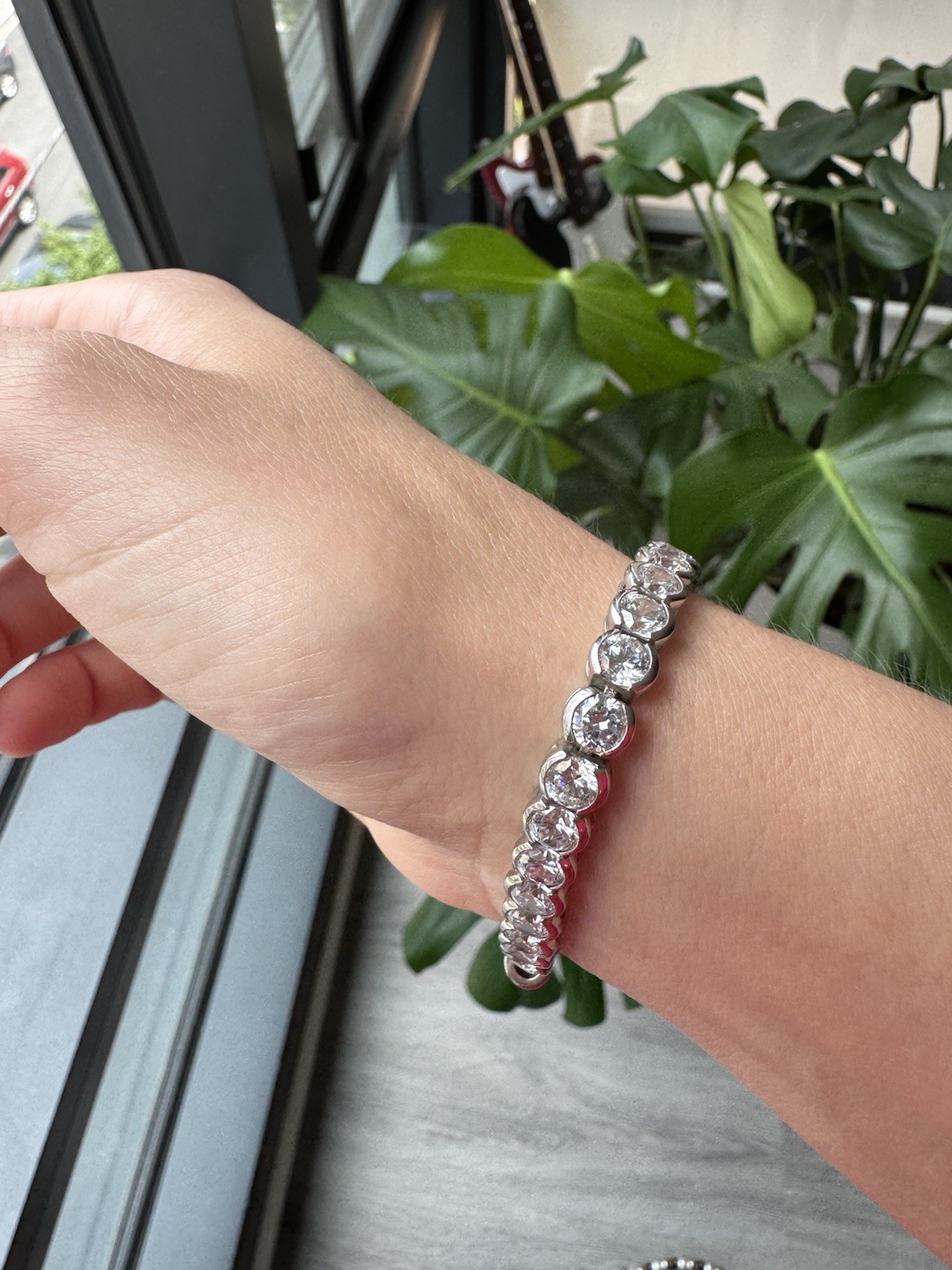 925 Sterling Silver Classic Tennis Bracelet Bezel Magnetic Clasp 8″ Jewelry