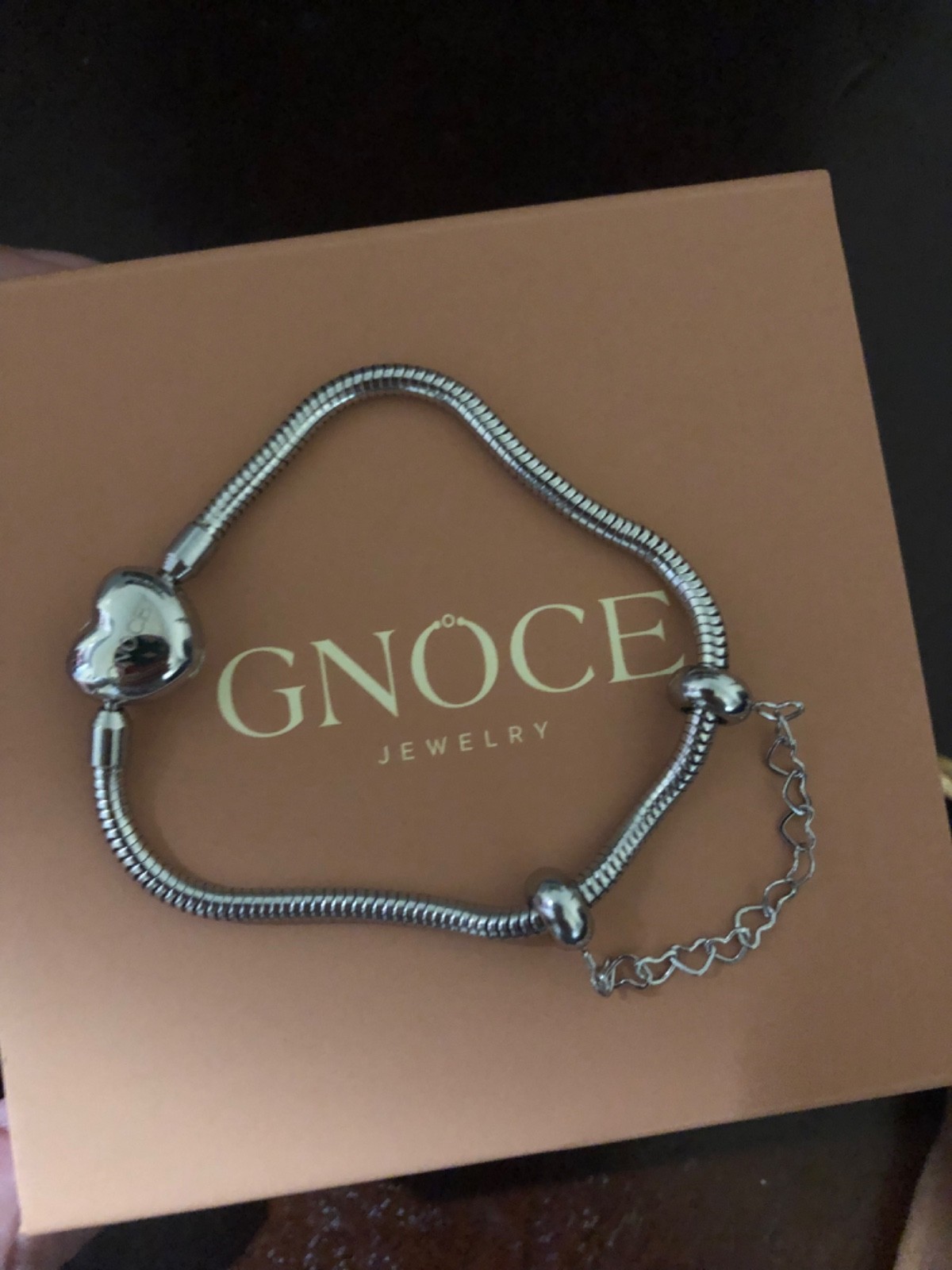 Gnoce silver bracelet with heart clasp 17 cm