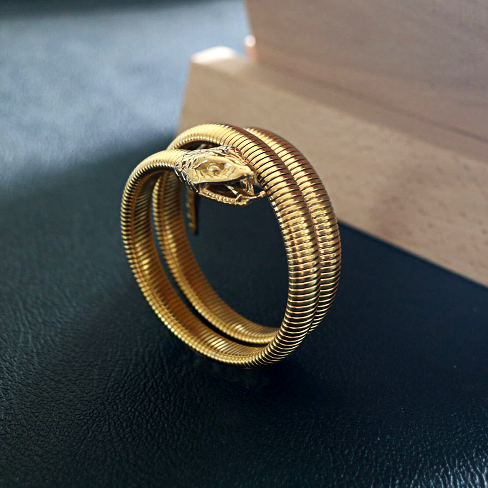 Women’s Mens Chunky Snake Wrap Bracelet Gold Plated Layered Cuff Stainless Steel
