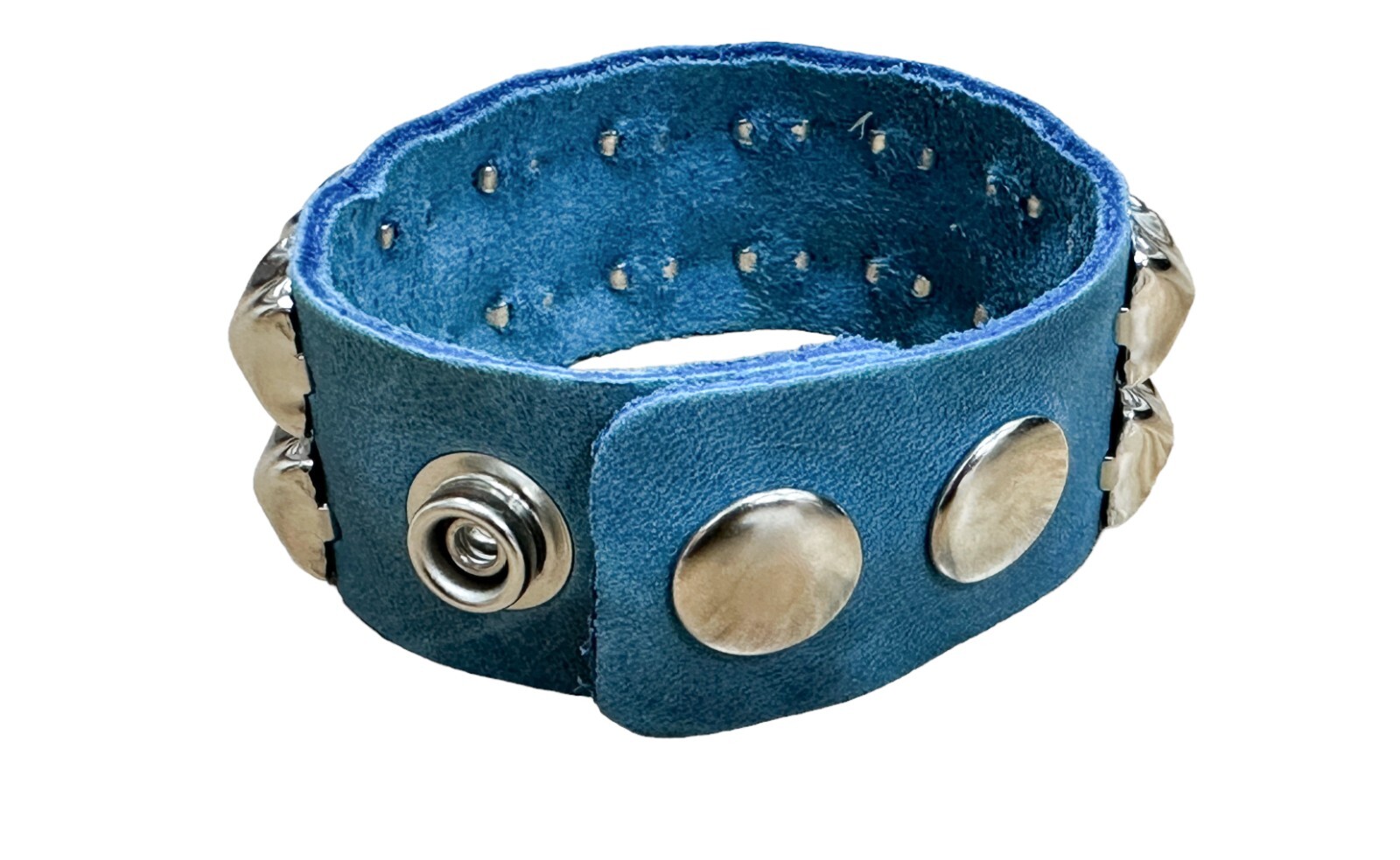 Blue Leather Bracelet Men Women Fashion Studded Cuff Wristband Punk Goth Rave
