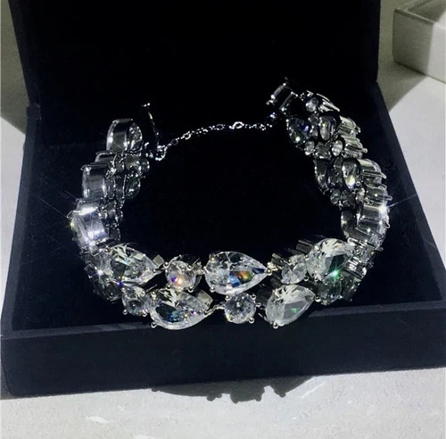 14k White Gold Plated Tennis Bracelet Made Simulated Diamond Stone 8 Inch