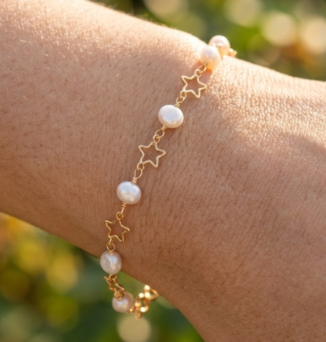 Boho Gold Plated Brass Chain Bracelet for Women | Minimalist Star Charm Handmade