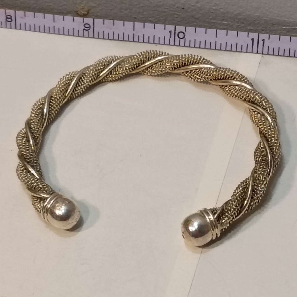Silver Twisted Mesh Cuff Bracelet Metal Ball End Caps No Stone