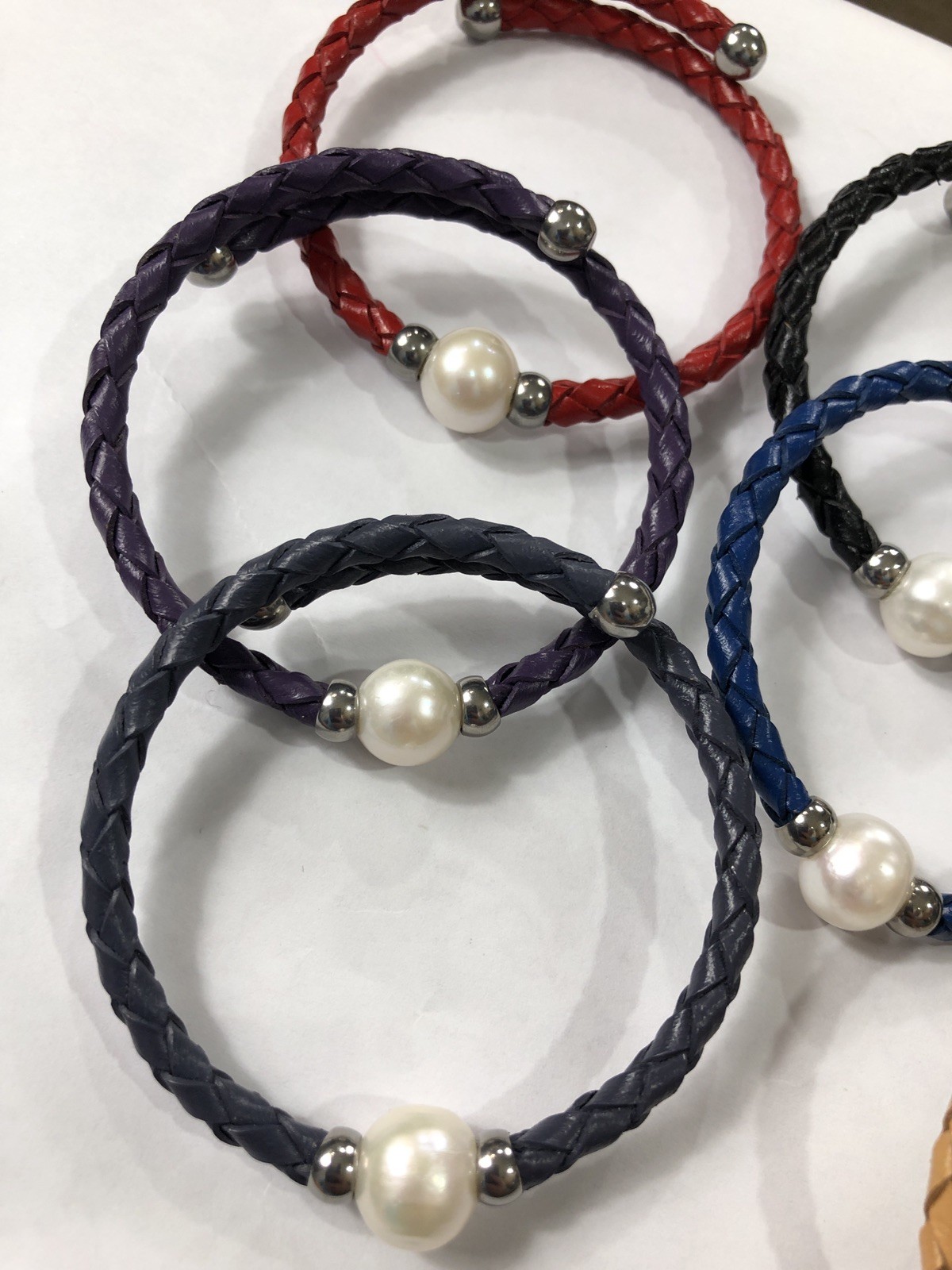 Braided Bracelet Faux Leather Wrap Multicolor Pearl Adjustable – Lot of 8