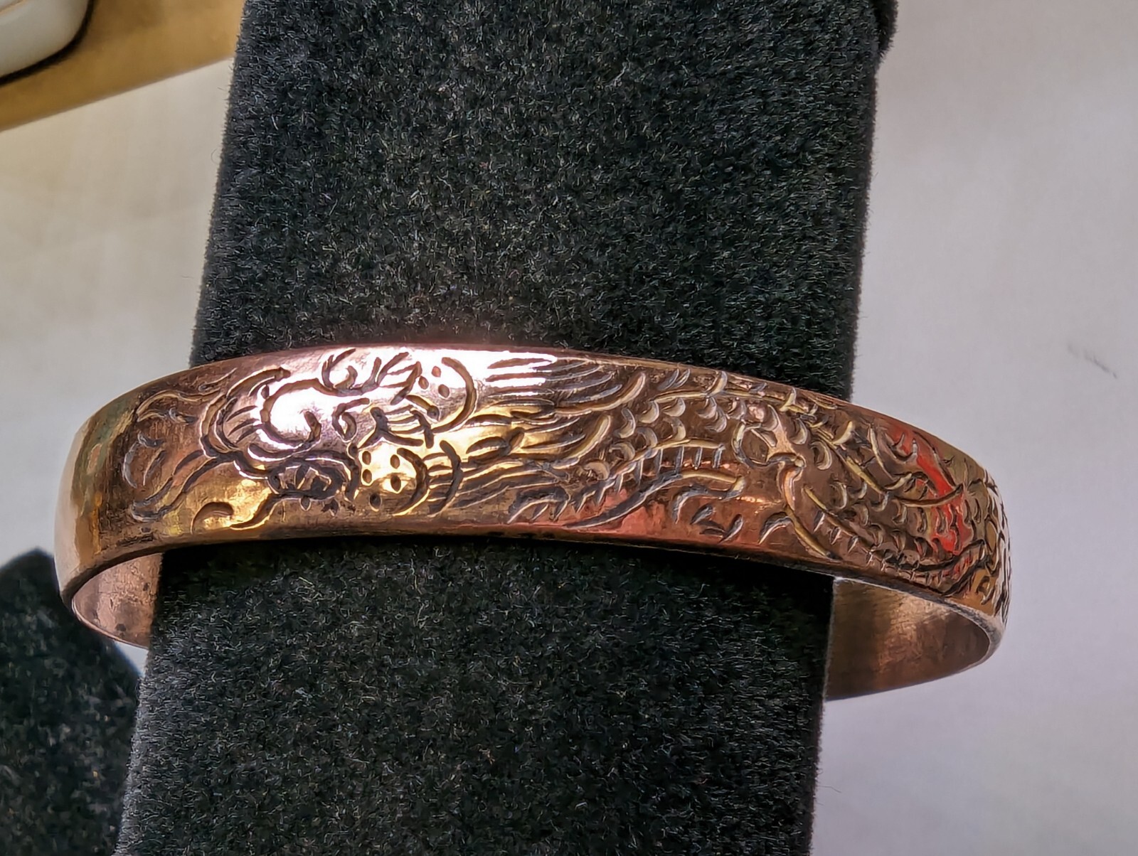 Copper Tibetan Cuff Bracelet. Hand Carved DRAGON Design. Unisex. Adjustable Fit.