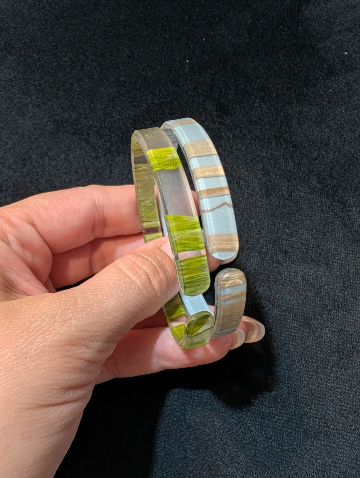 Stackable Multicolor Plastic Cuff Bangle Bracelets Lot Of 2, Stripe Round