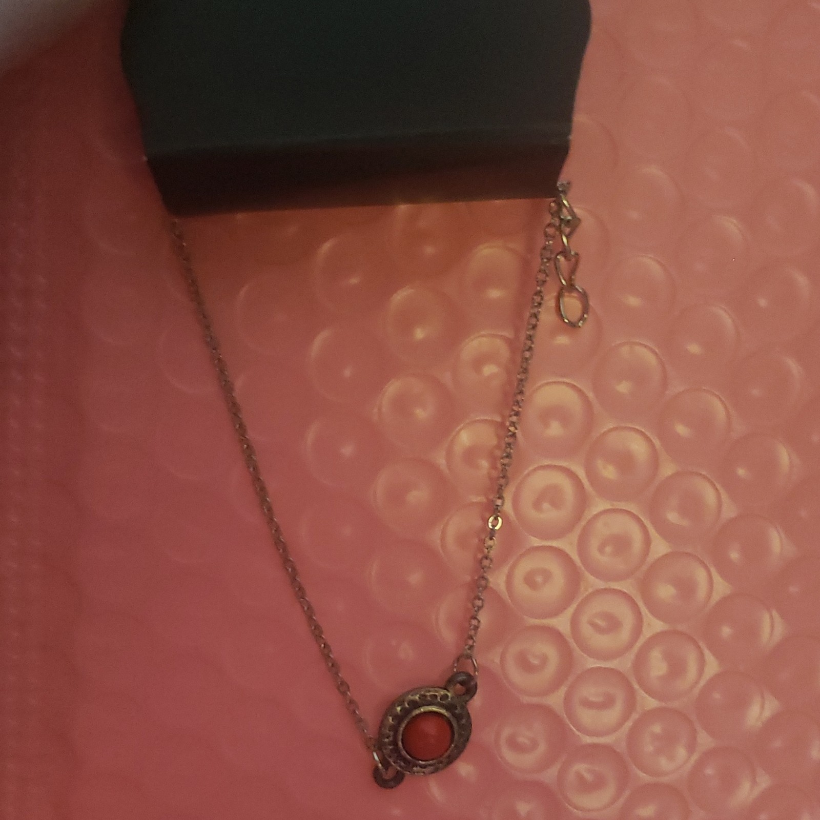 Silver Tone Cable Chain Charm Bracelet Round Red Bezel Stone Adjustable