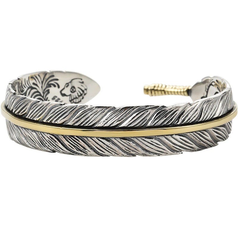 Retro Men’s Silver Feather Adjustable Bangle Cuff Bracelet Fashion Jewelry Gift