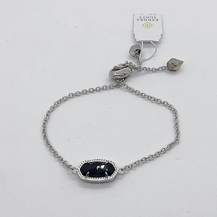 New Kendra Scott Elaina Adjustable Chain Bracelet In Black / Silver