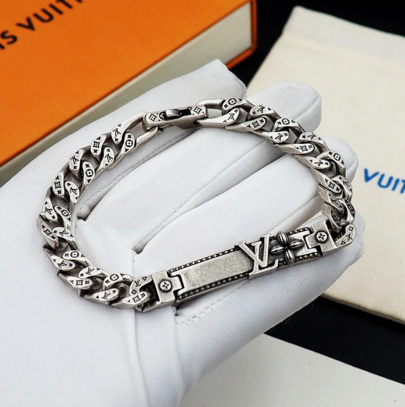 Premium Engraved Whisper Gourmette Bracelet Silver Vintage Cuban Link Men’s