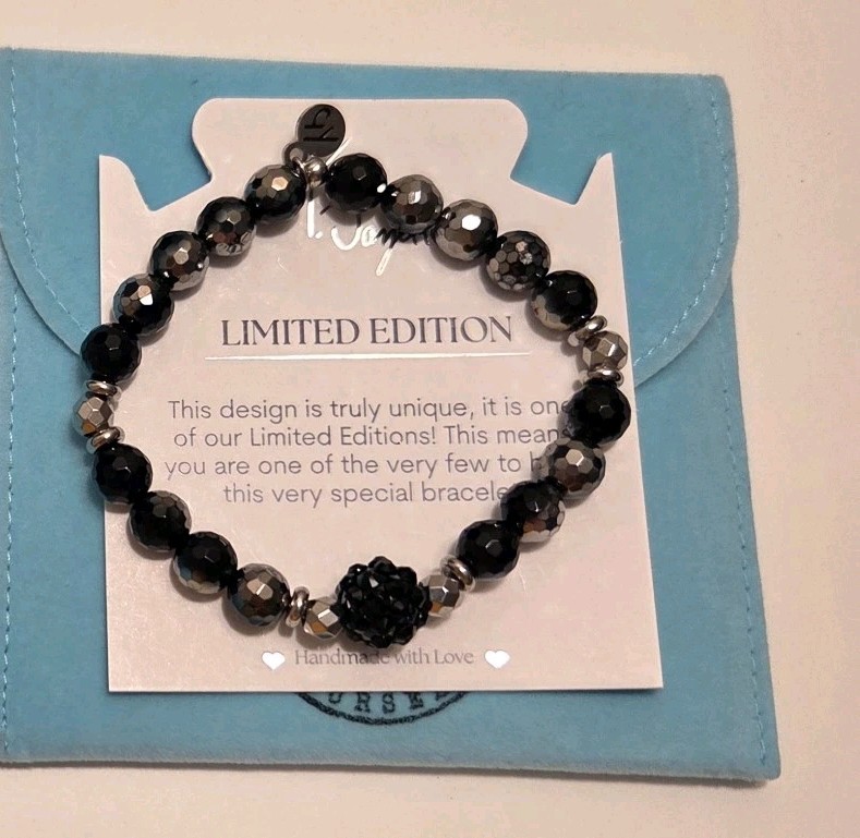 T. Jazelle Black Silver Agate Bow Bracelet Limited Edition