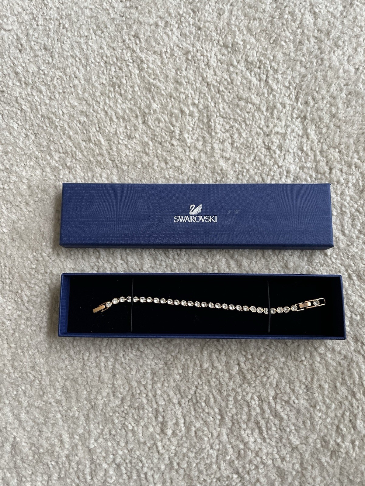 Swarovski Rhodium Plated Tennis Bracelet with Clear Round Crystals, Box Closure