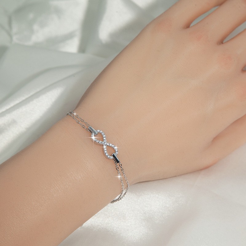 1CT Iced Zircon Figure 8 Solid 925 Sterling Silver Bracelet for Women