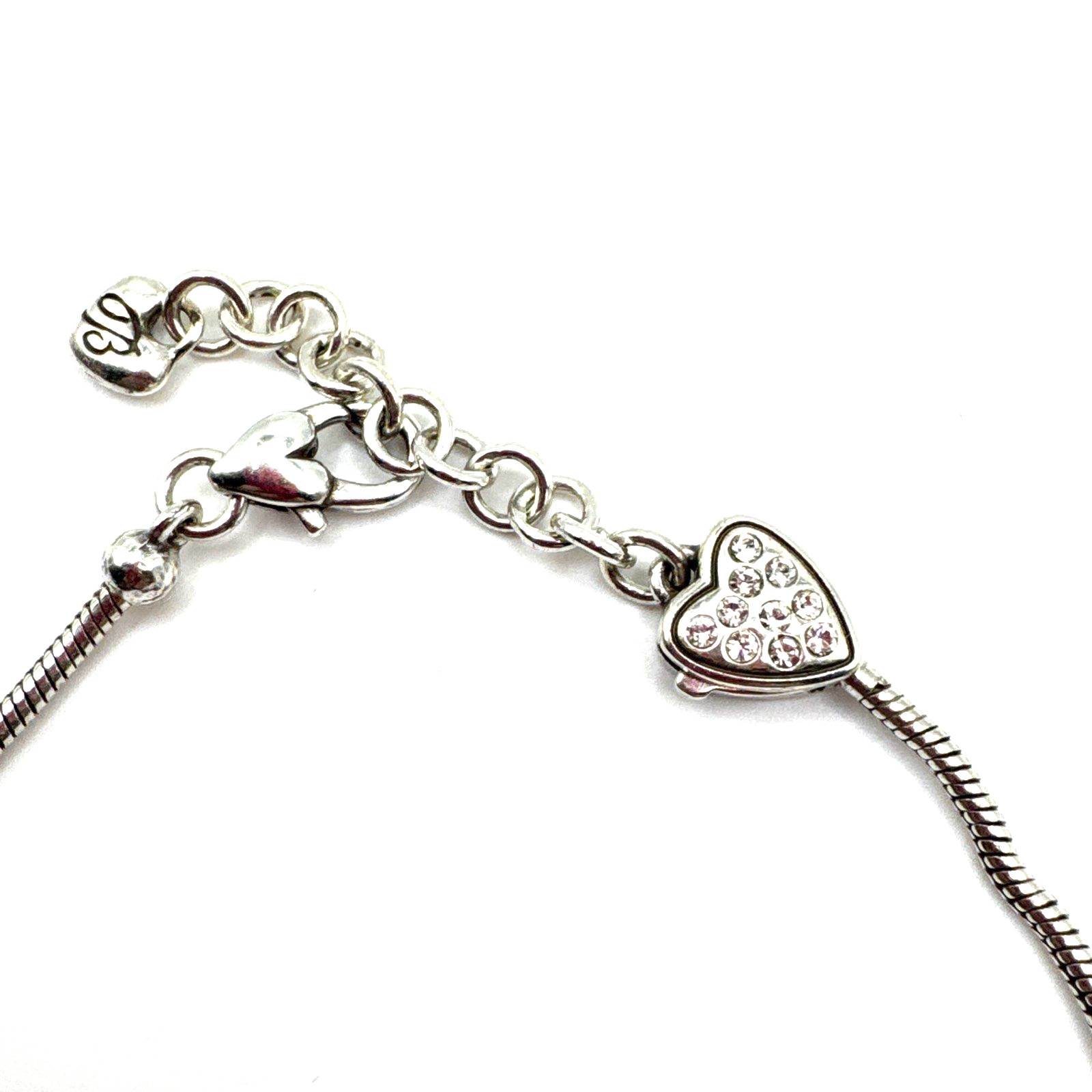 Brighton Add Mini Beads Crystal Heart Open/Closes Charm Bracelet 7-8 In + Bead