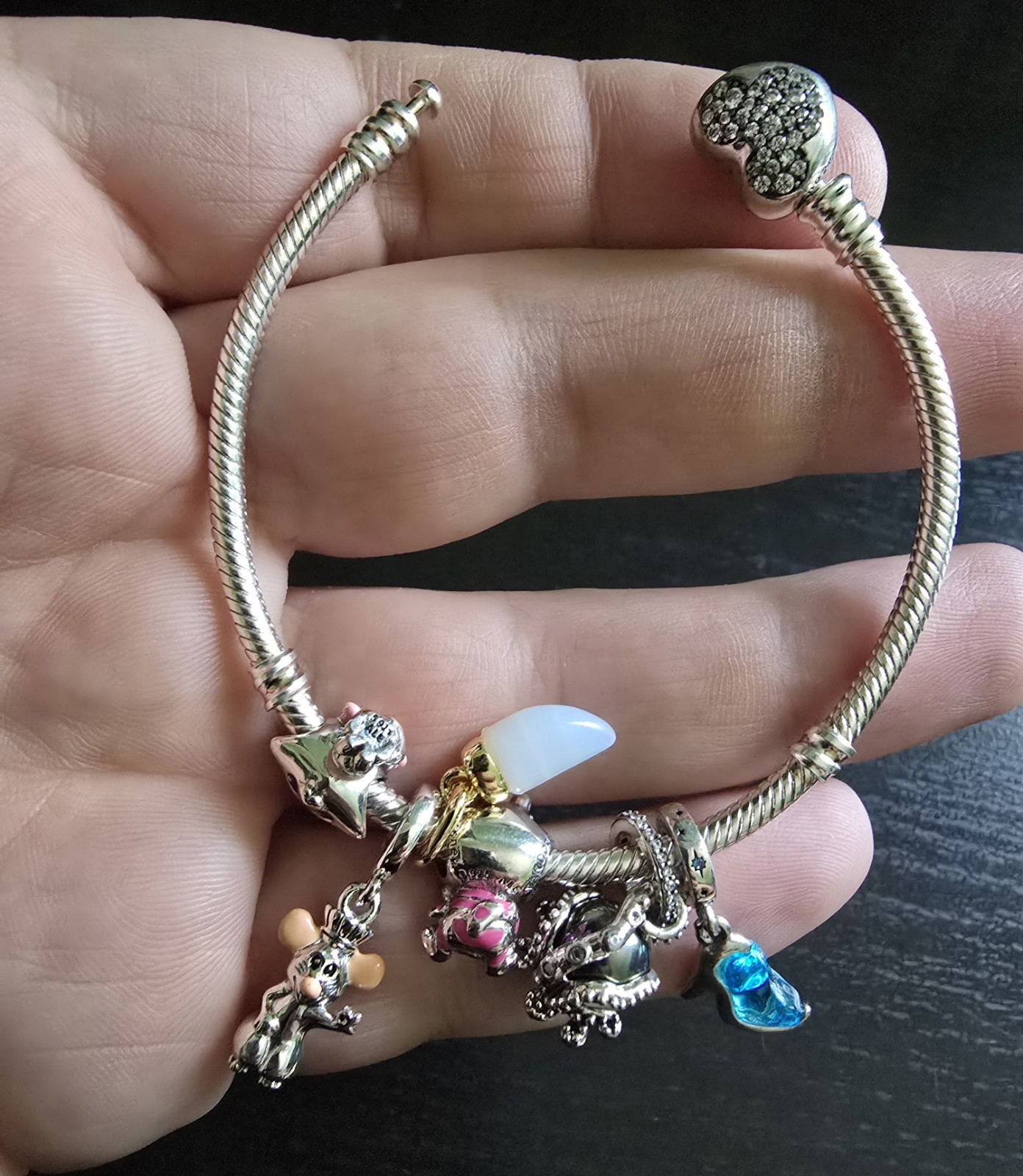 17 Cm ” 6.6 Inches ” Pre Owned Authentic Pandora Bracelet With 6 Silver Charms