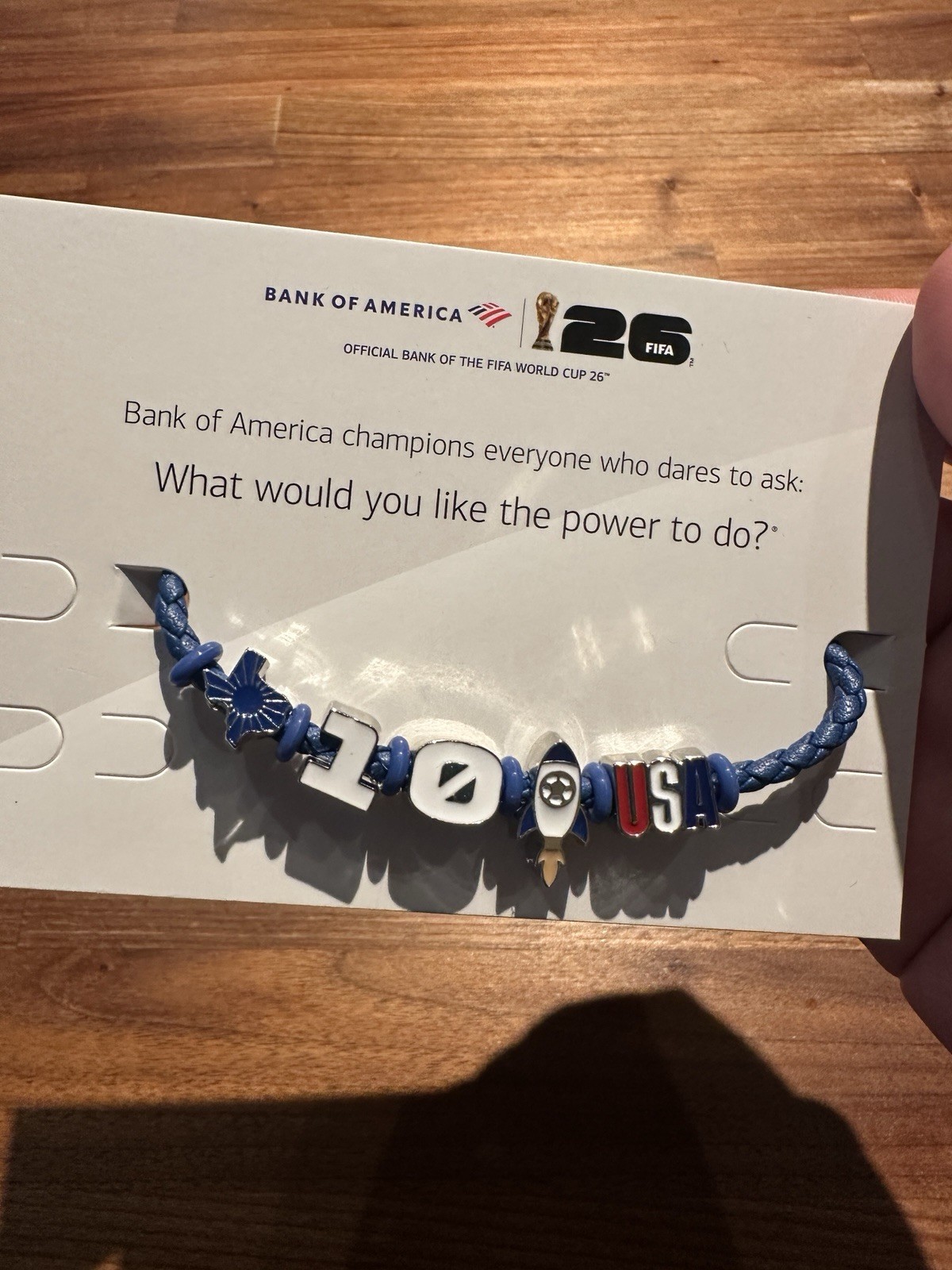Bank of America FIFA World Cup 26 USA Blue Cord Charm Bracelet Enamel Metal