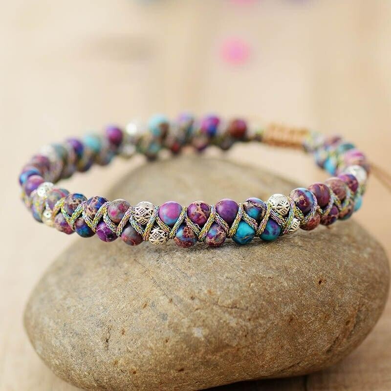 Natural Purple Stone Beaded Bracelet Healing Gemstone Bracelet Boho Style
