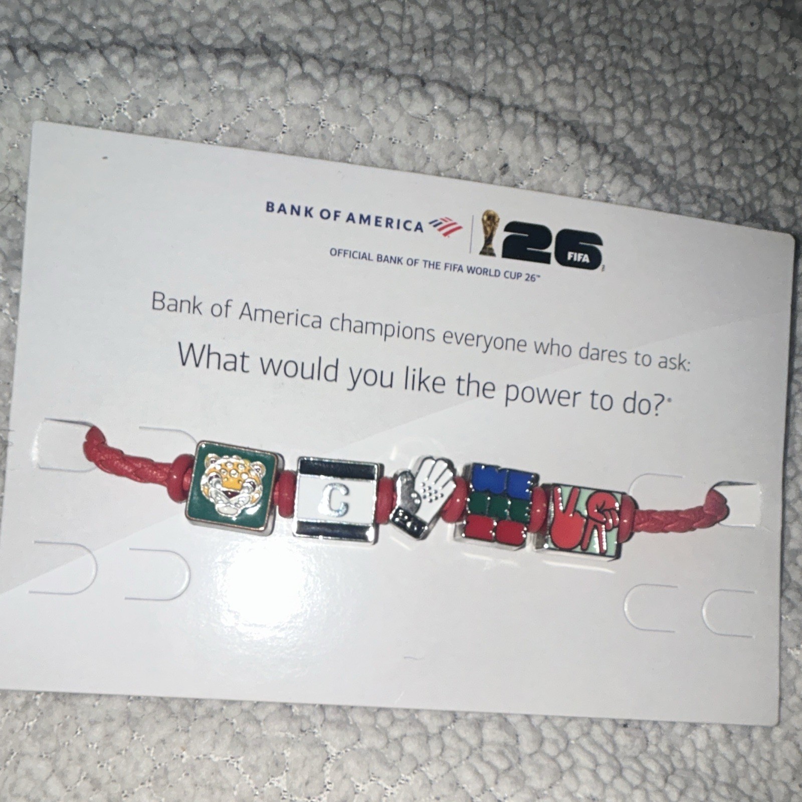 Bank of America FIFA World Cup 26 Beaded Charm Bracelet Red Cord Enamel