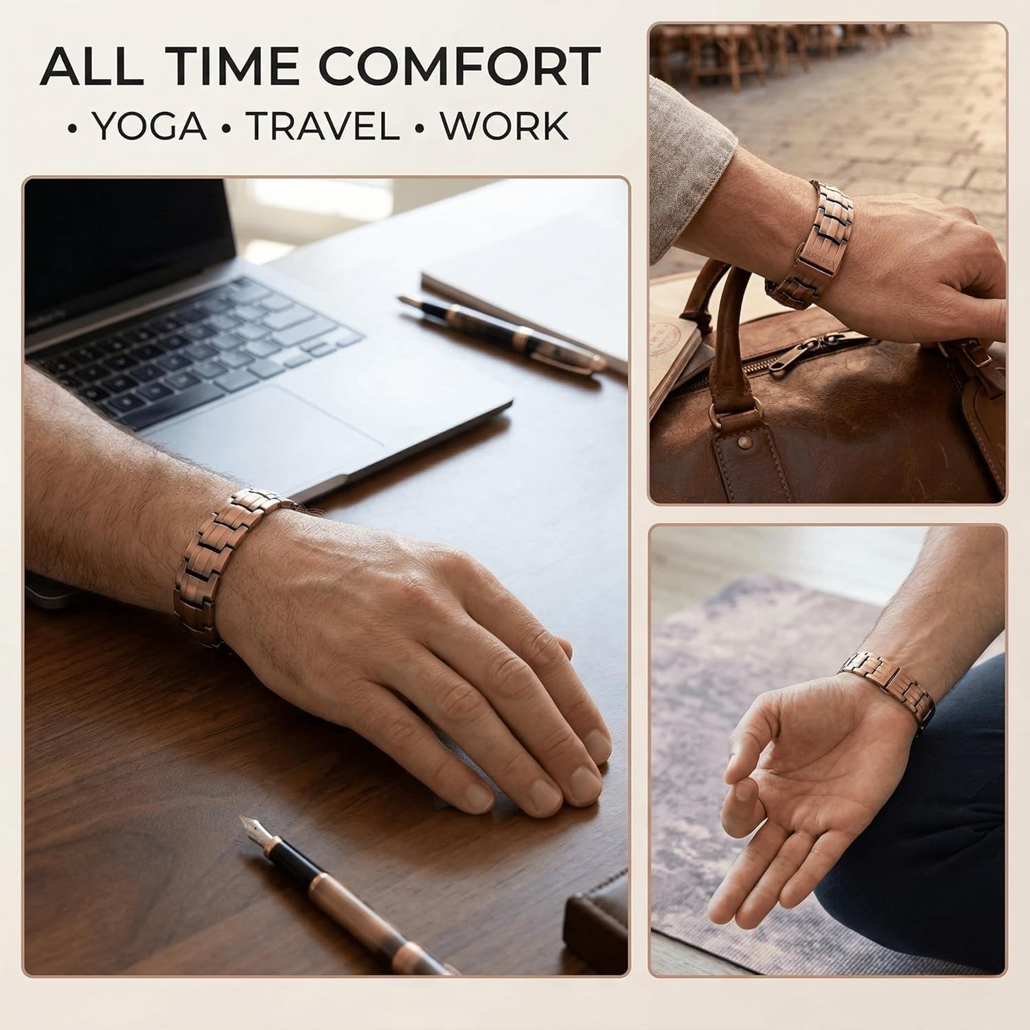 Men’s 10,000 Gauss Adjustable Copper Magnetic Bracelet with Easy Fold Over Clasp
