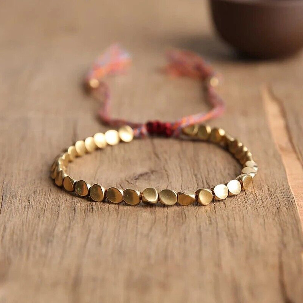 4PCS Handmade Tibetan Buddhist Braided Cotton Copper Beads Lucky Rope Bracelet