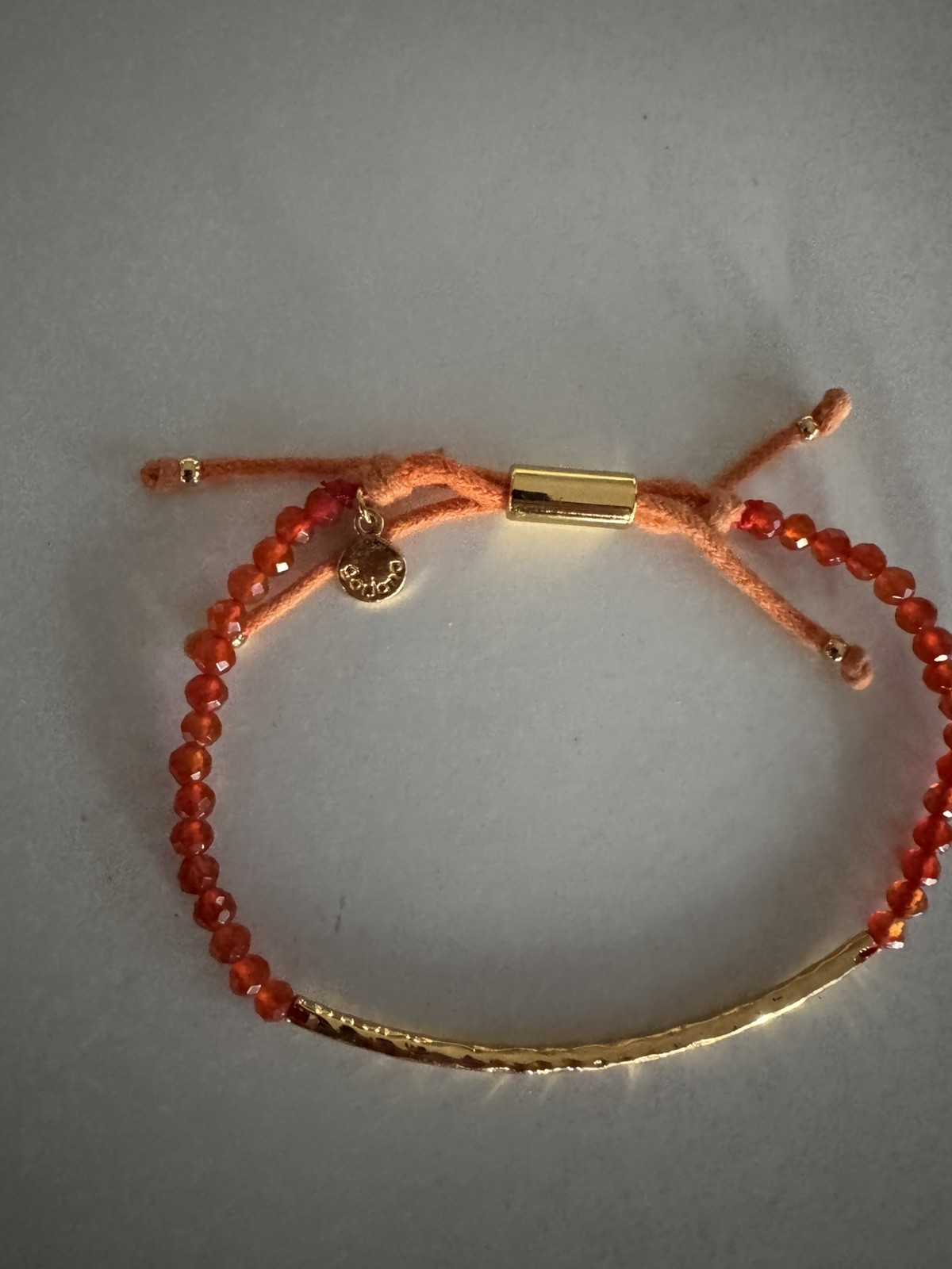 Gorjana Red Beaded Gold Bar Adjustable Bracelet Pull Cord Boho