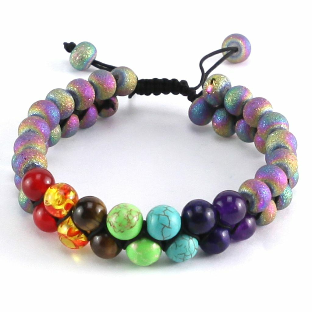Natural Stone Bead 7 Chakra Healing Bracelet Braided Yoga Reiki Energy Bangle