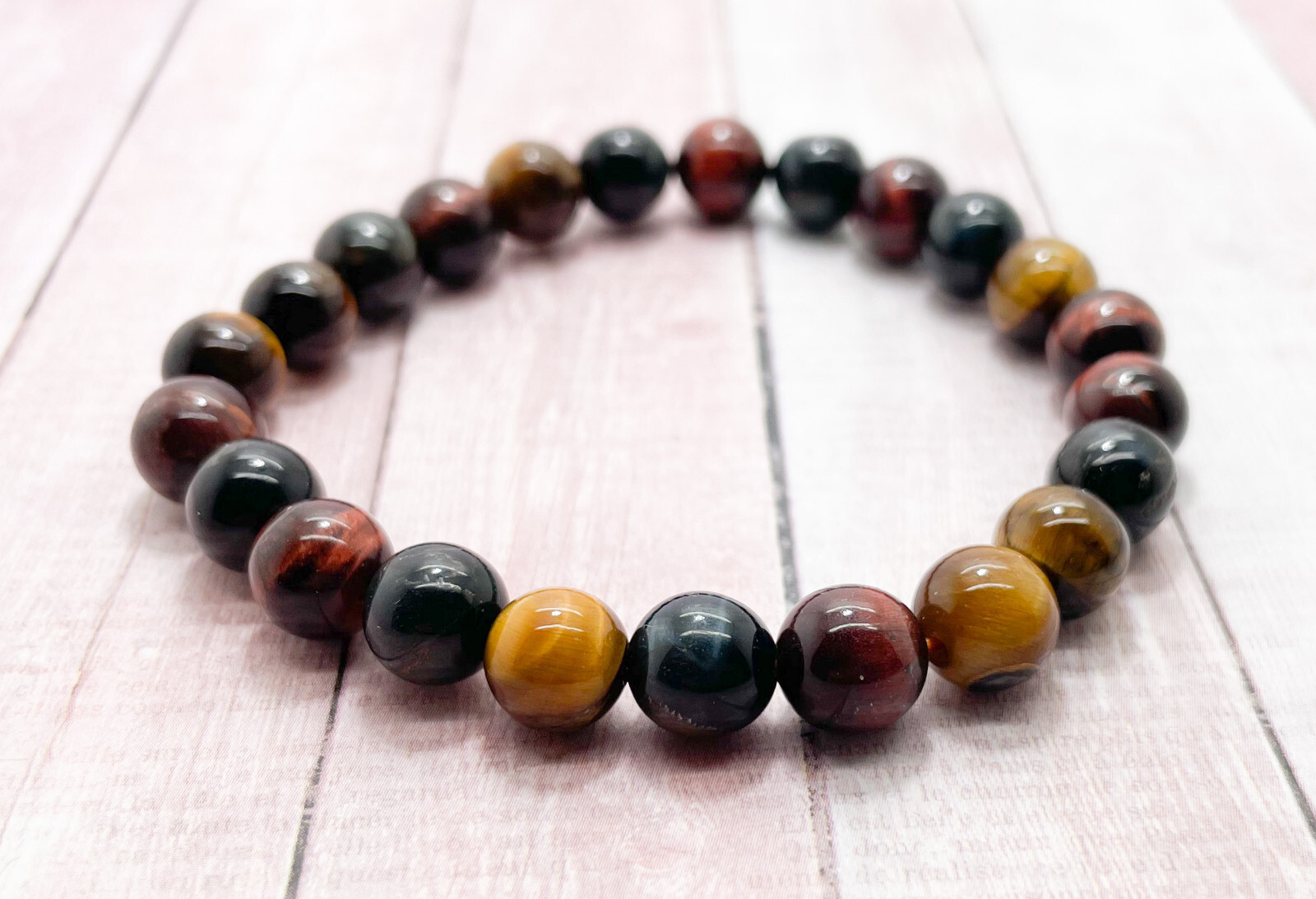 Natural Red Yellow Blue Tiger Eye 8mm Gemstone Beaded Bracelet Stone of Courage