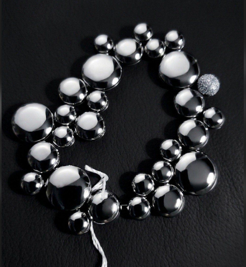 Calvin Klein Bubble Sphere Open Cuff Bracelet – Silver Tone (Model KJ04AB09010S)