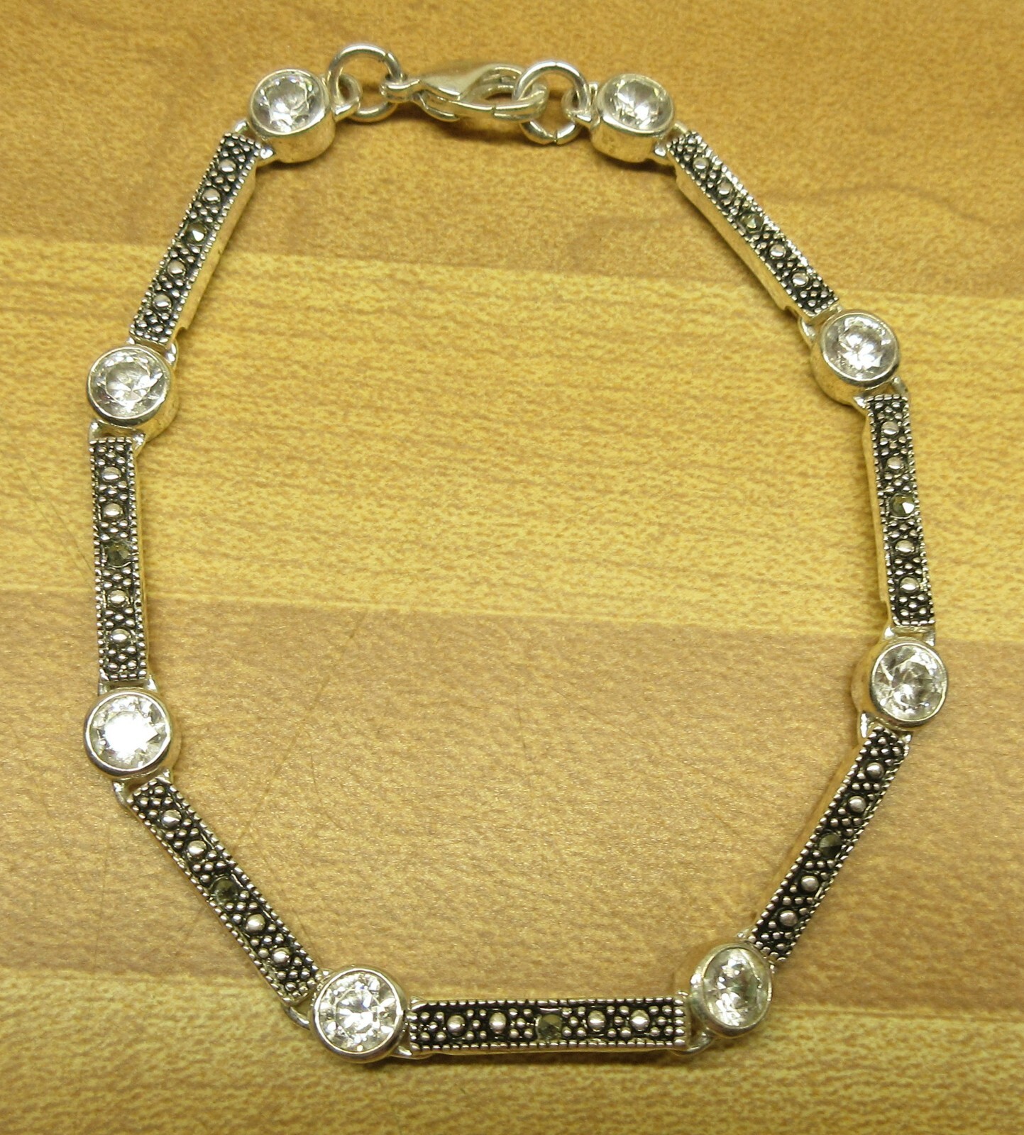 7.7″ SIGNED THAILAND WRAP CHAIN Bracelet silver tone mtl clear RHINESTONE CZ ?