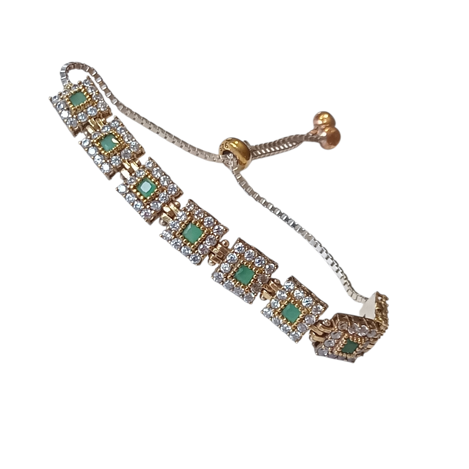925 Sterling Silver and Bronze Turkish Handmade Emerald Adjustable Bracelet