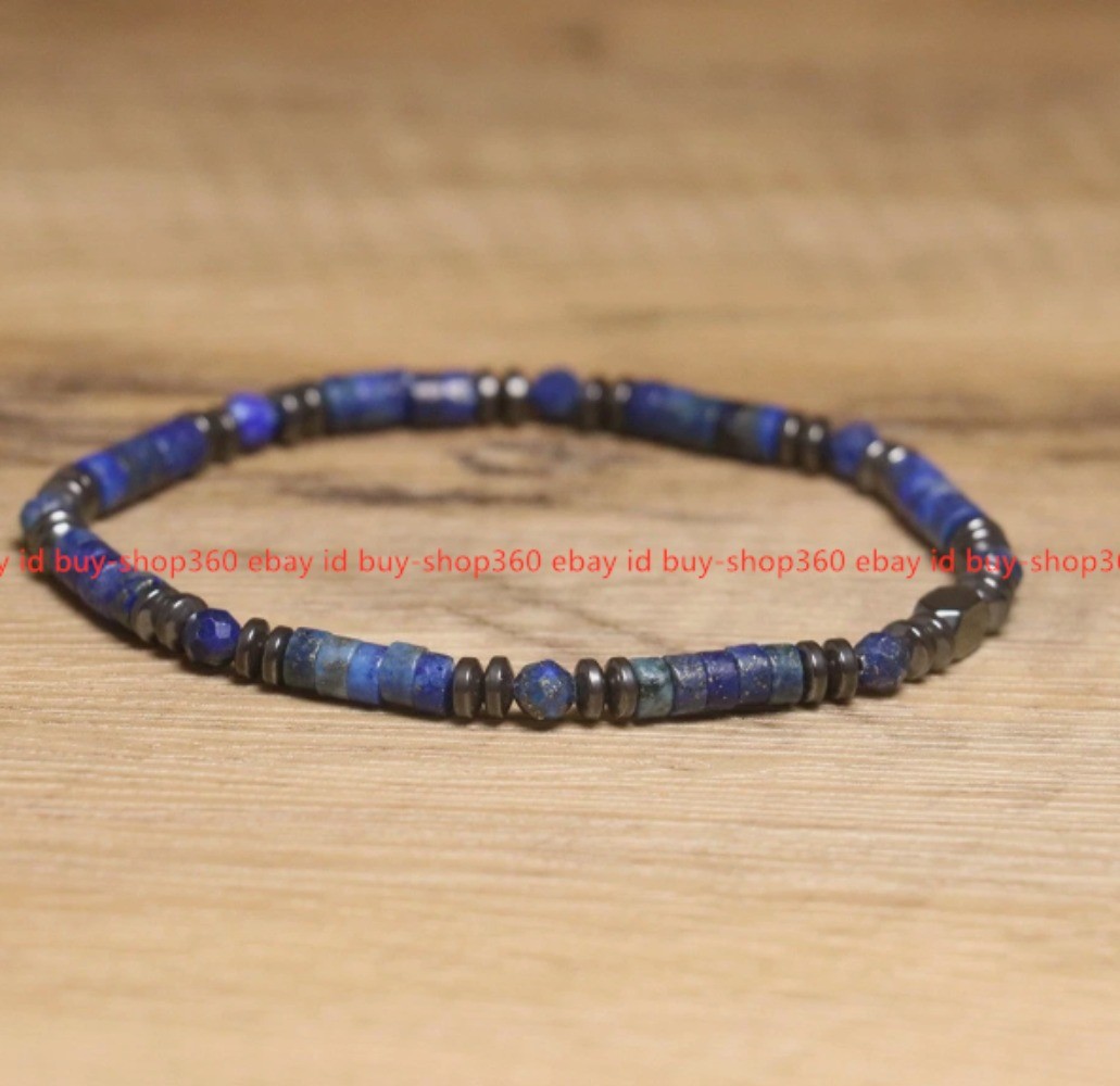 Lapis Lazuli Hematite Stretch Bracelet Healing Crystal Gemstone Beaded Bracelet