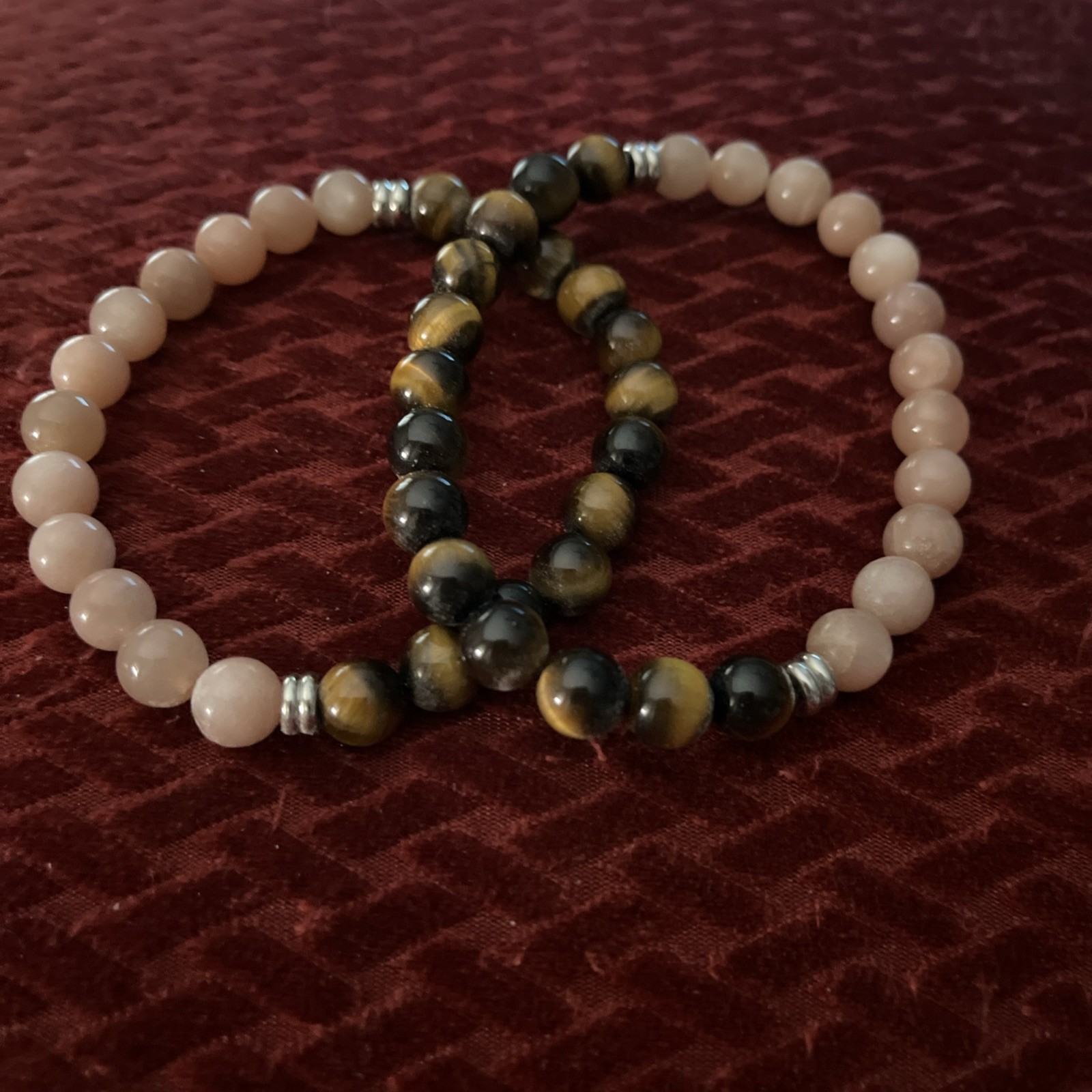 Brown Tigers Eye & Coral Bracelets Set of 2