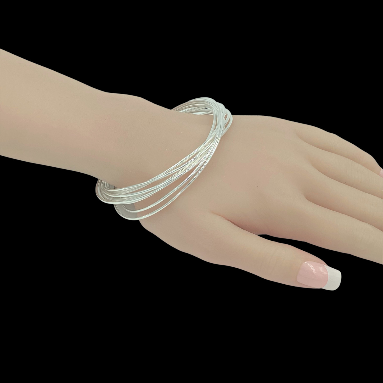 Women’s Large Wrist Classic Ten Ring Bangle Bracelet Sterling Silver