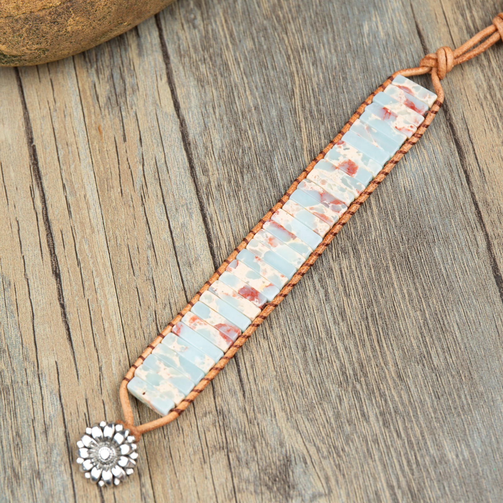 Natural African Opal Tube Stone Bracelet Handmade Braided Healing Stone Bracelet