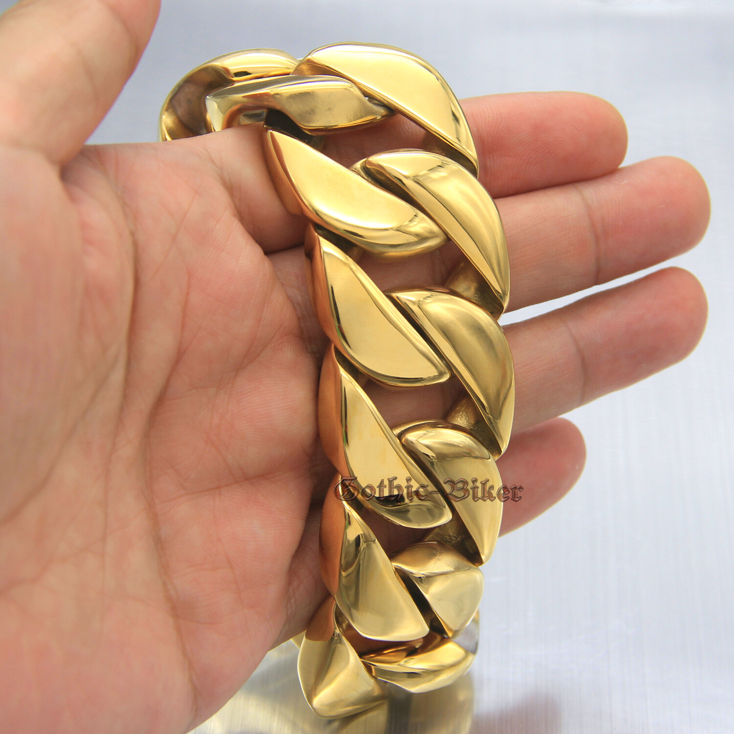 Huge Heavy Men’s Cuban Chain Link Bracelet 316L Stainless Steel Gold Plated 31mm