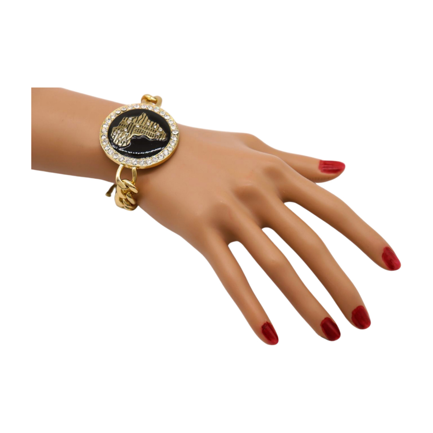 Women Hip Hop Fashion Jewelry Bracelet Gold Metal Chain Africa Continent Charm