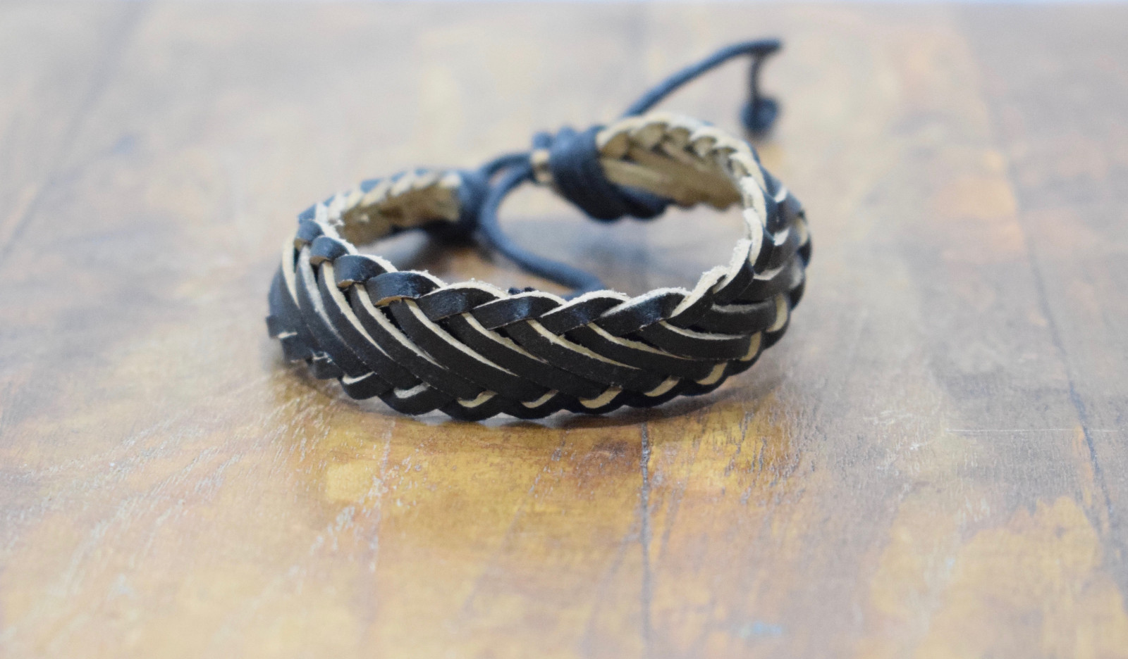 Bracelet Leather Black Chevron Weave Tie Bracelet