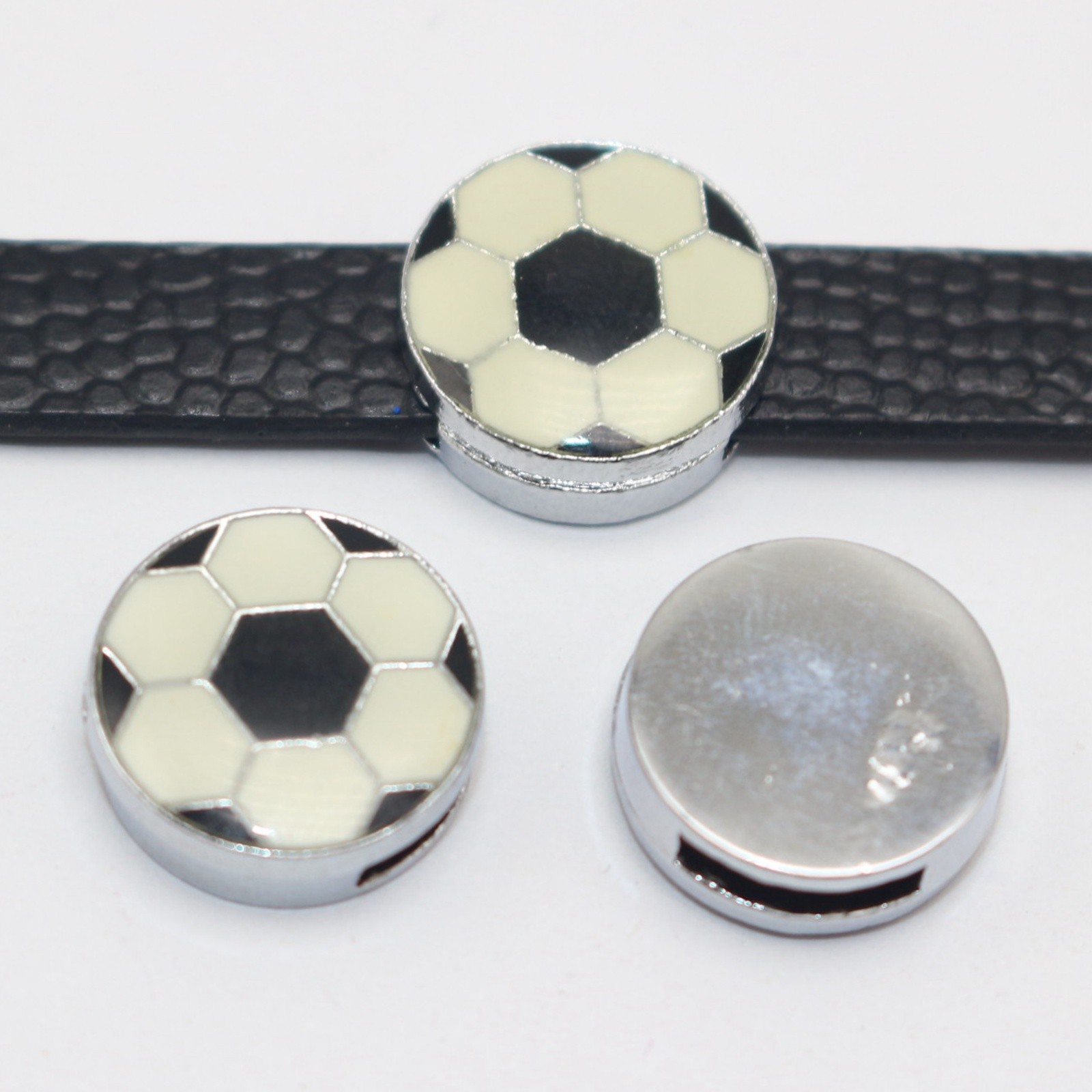 10 Alloy Enamel Soccer Ball Slide Charms Beads Fit 8mm Wristband Pet Collar