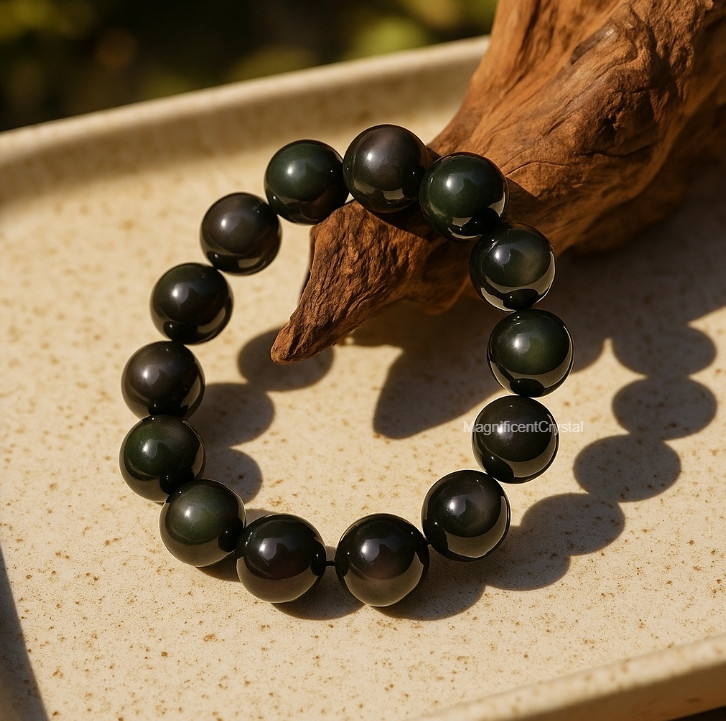 Natural Rainbow Obsidian 12MM Beaded Stretch Bracelet Healing Men Jewelry Gifts